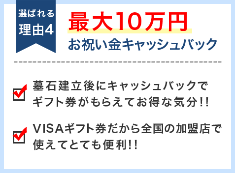 選ばれる理由4:最大10万円のお祝い金をキャッシュバック